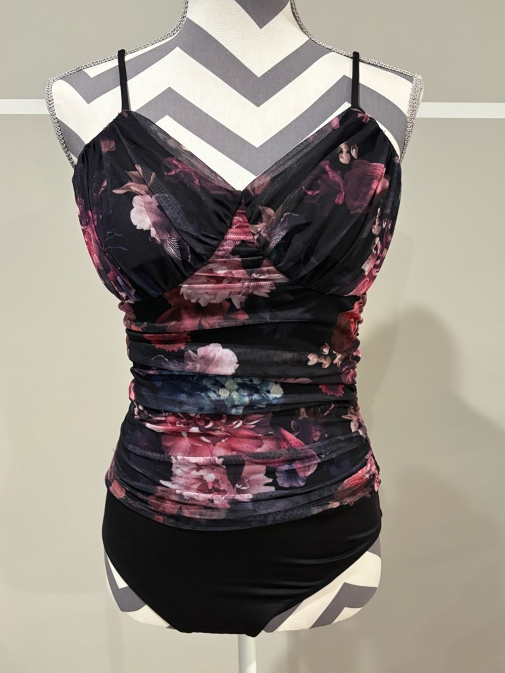 NWT Express Body Contour Floral Ruched Bodysuit with Pink Accents